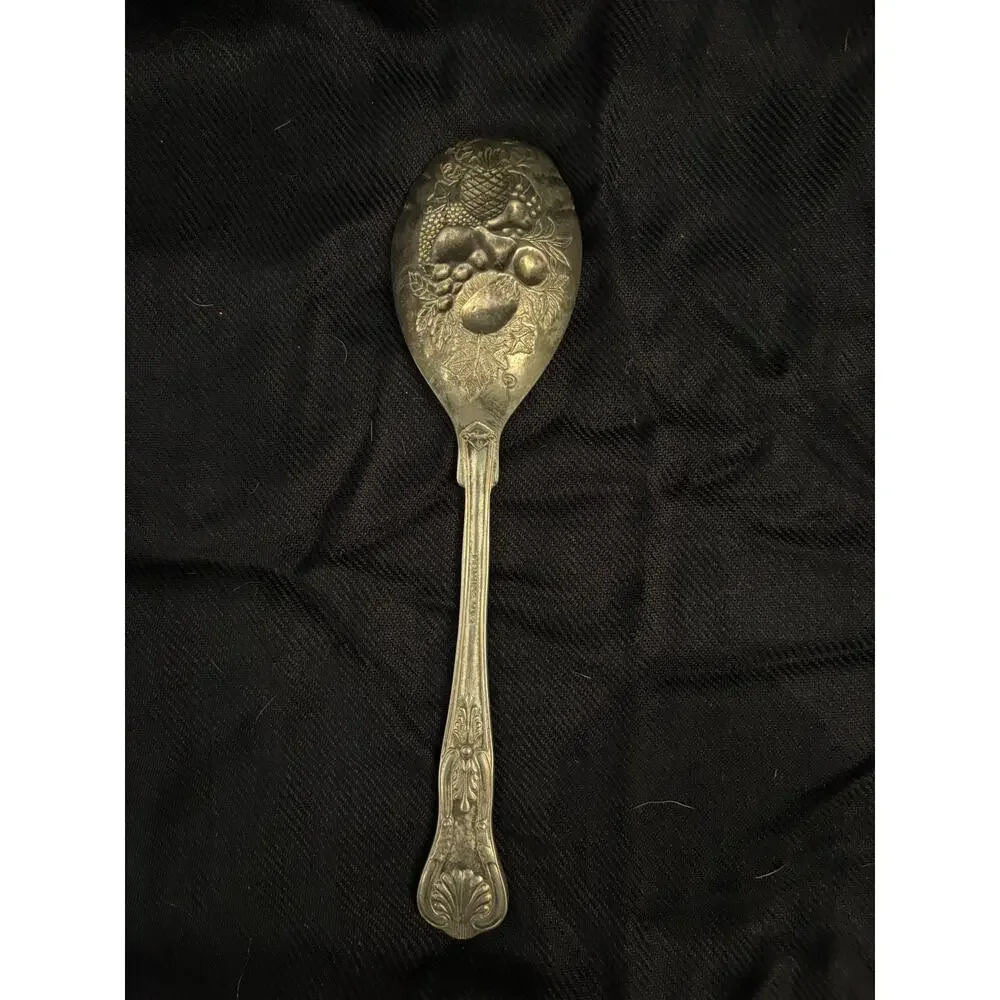 FB Rogers Italy Silverplate Berry/Fruit Serving Spoon Kings pattern Ornate
